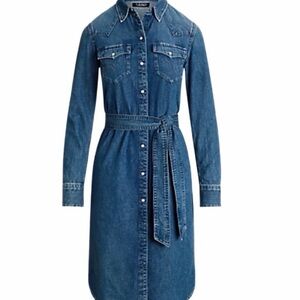 Women's Lauren Ralph Lauren Denim Western Shirt Dress Pearl Snaps Size 12